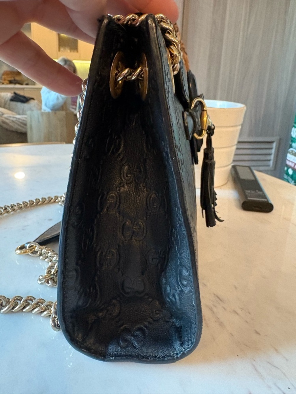 GUCCI BLACK GUCCISSIMA EMILY SMALL CHAIN SHOULDER BAG - Picture 4 of 13